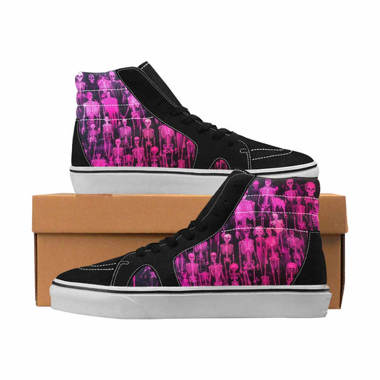 MEN'S Skulls Neon Pink Glow High Top Canvas Personalized Wallpaper Art Customized Sneakers