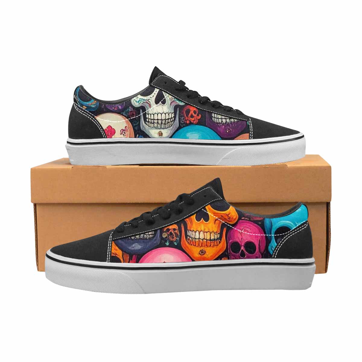WOMEN'S Skulls (general) Skulls Lace-Up Canvas Vivid Custom Sneakers