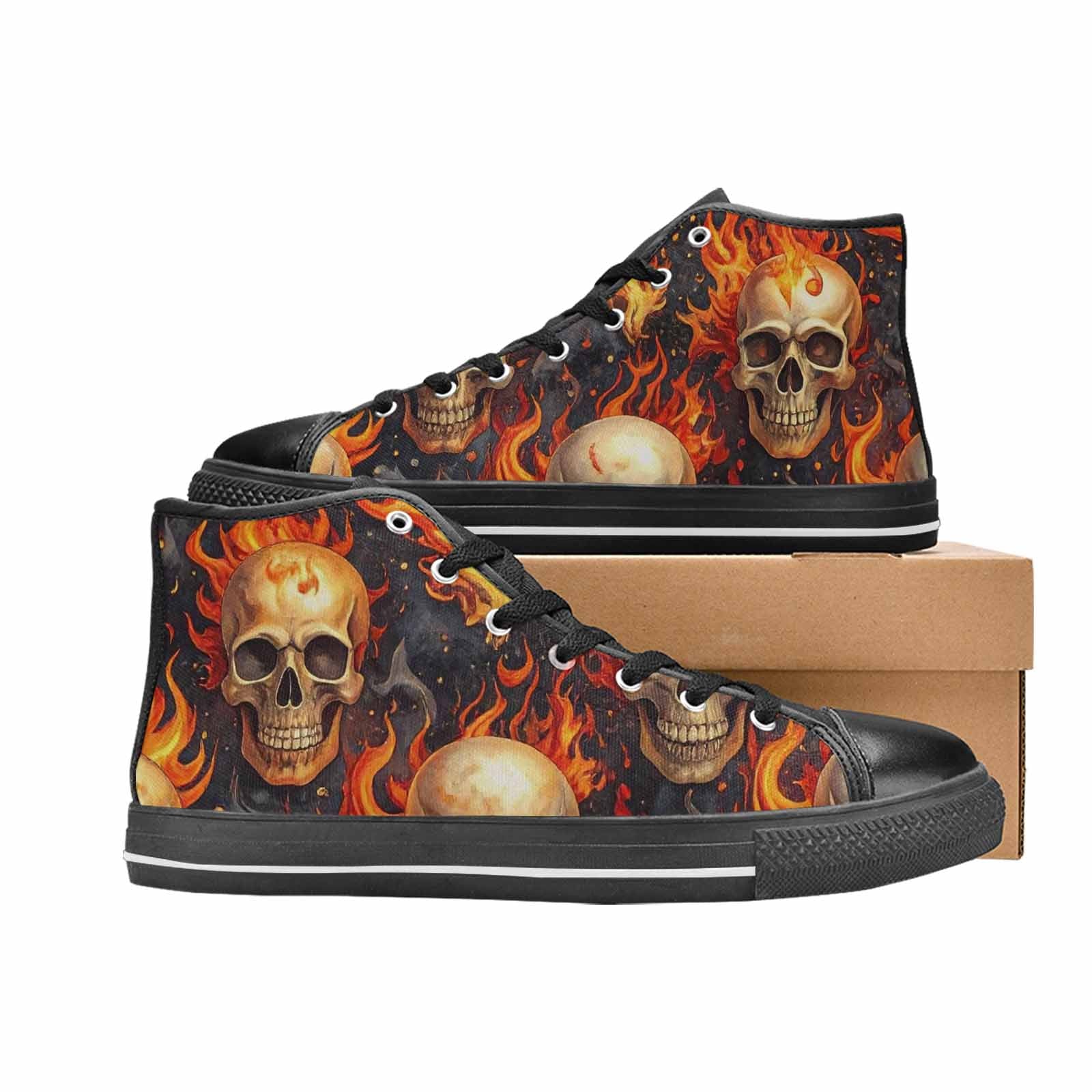 WOMEN'S Skulls - Flaming High Top Canvas Neon Fantasy Custom Sneakers