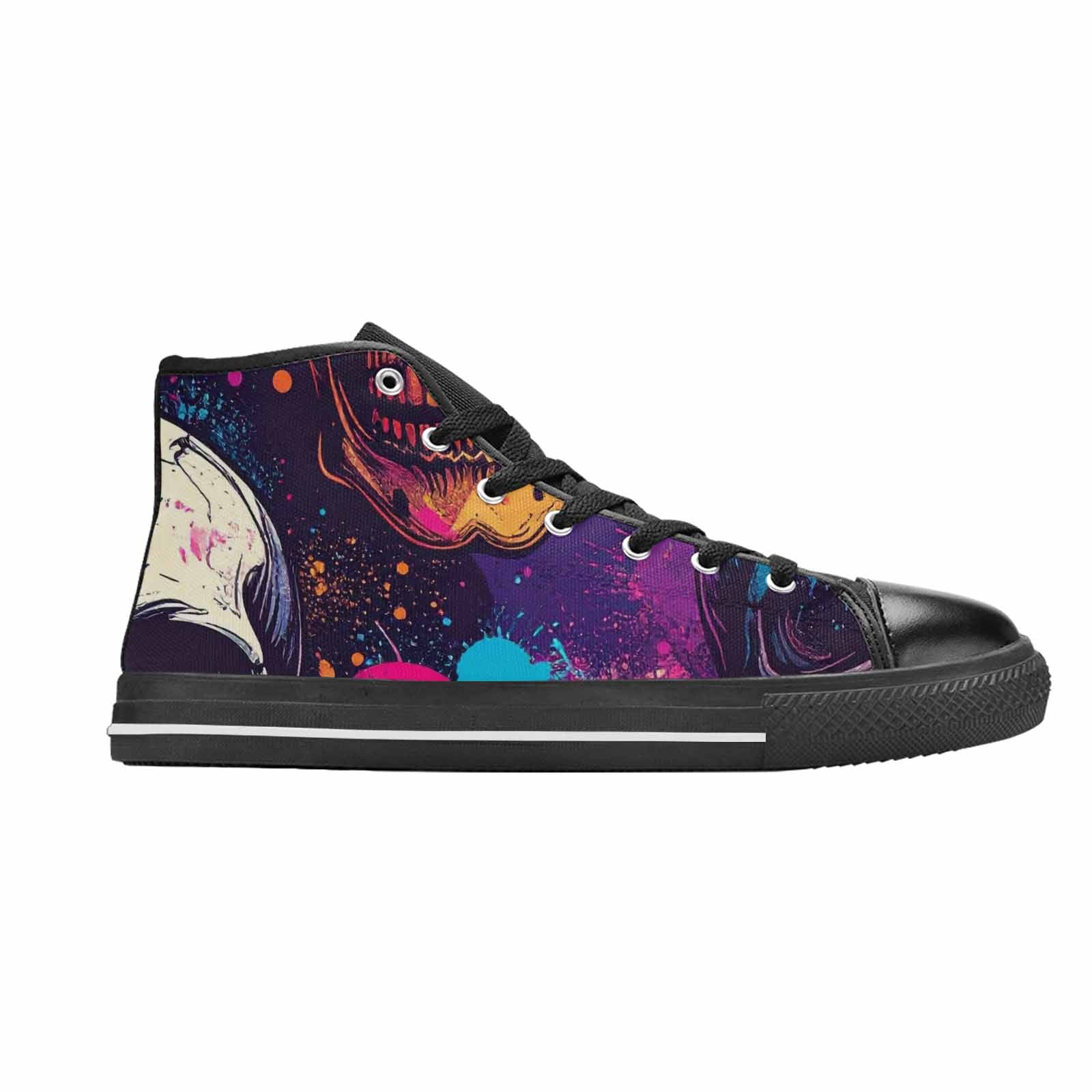 WOMEN'S Skulls Splatter Comic High Top Canvas Neon Fantasy Shoes