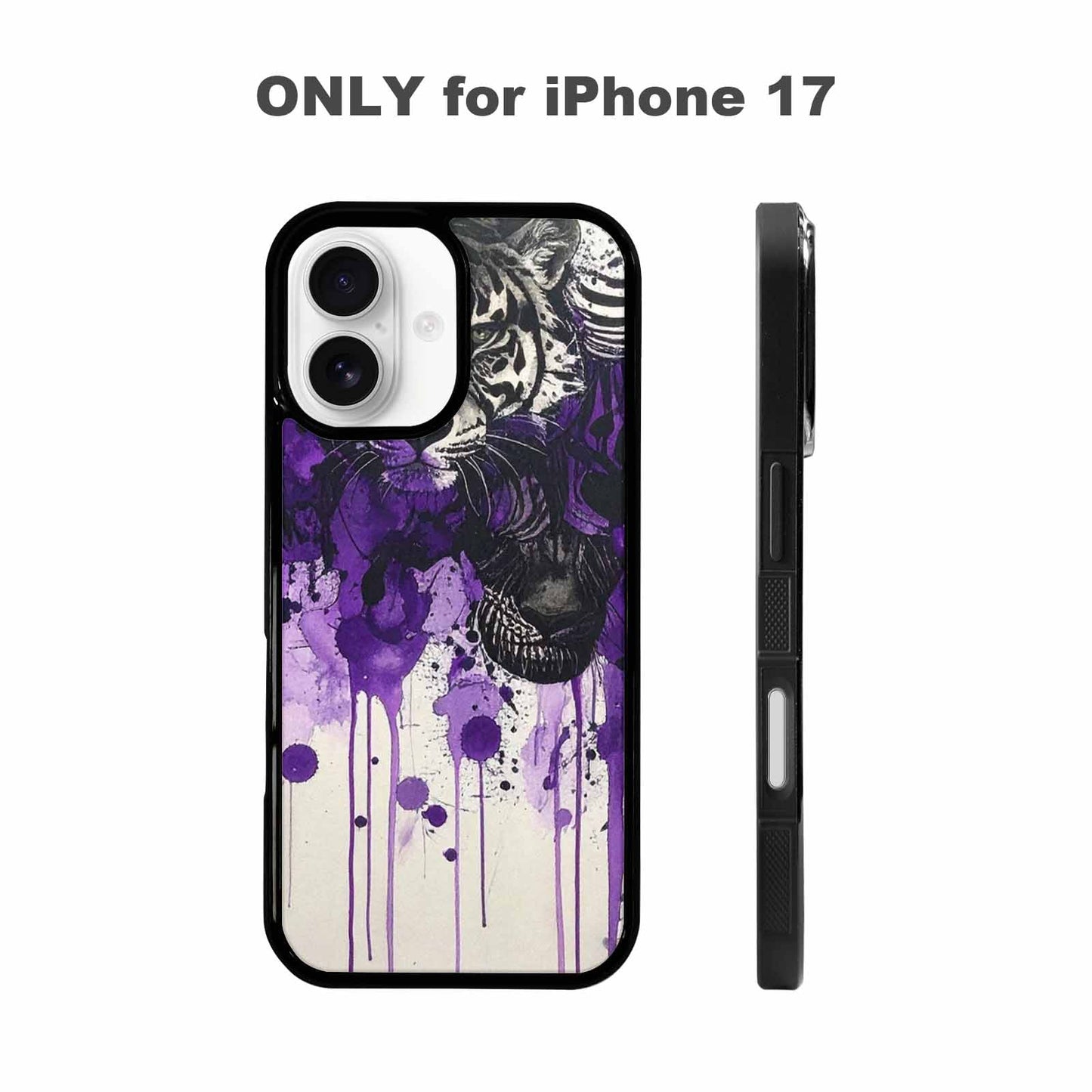 iPhone 17 Case — Black &amp; Purple Ink Animal Print, Personalized Phone Case