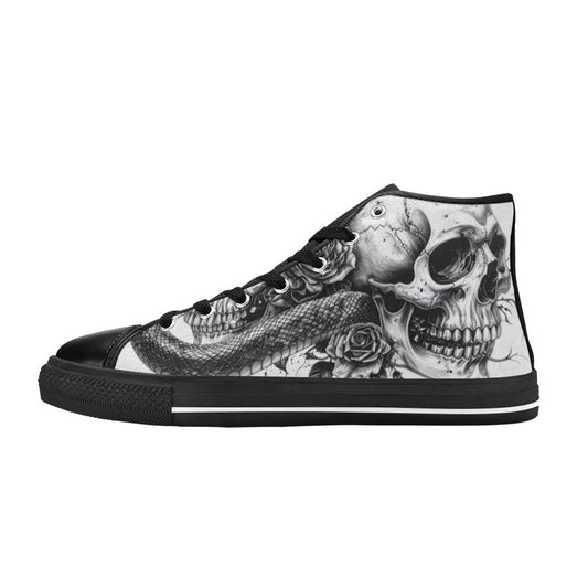 Dark Gothic Rose Art Skull Men's High Top Canvas Shoes | Freaky Shoes®