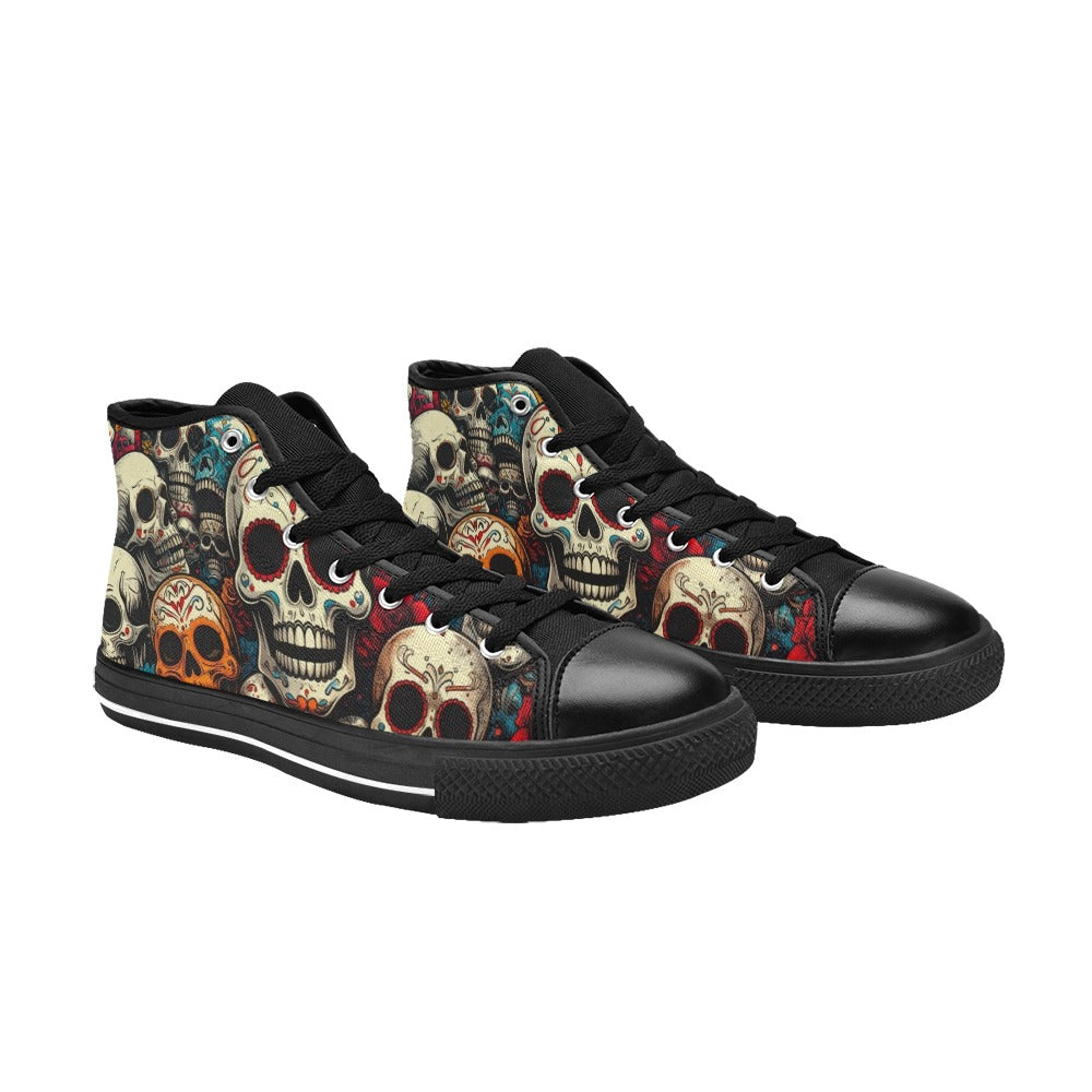 MEN'S Aggressive Halftone Sugar Skull High Top Canvas Vibrant Chaos Custom Sneakers