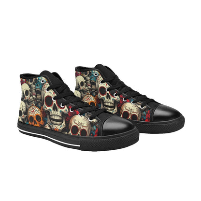 MEN'S Aggressive Halftone Sugar Skull High Top Canvas Vibrant Chaos Custom Sneakers
