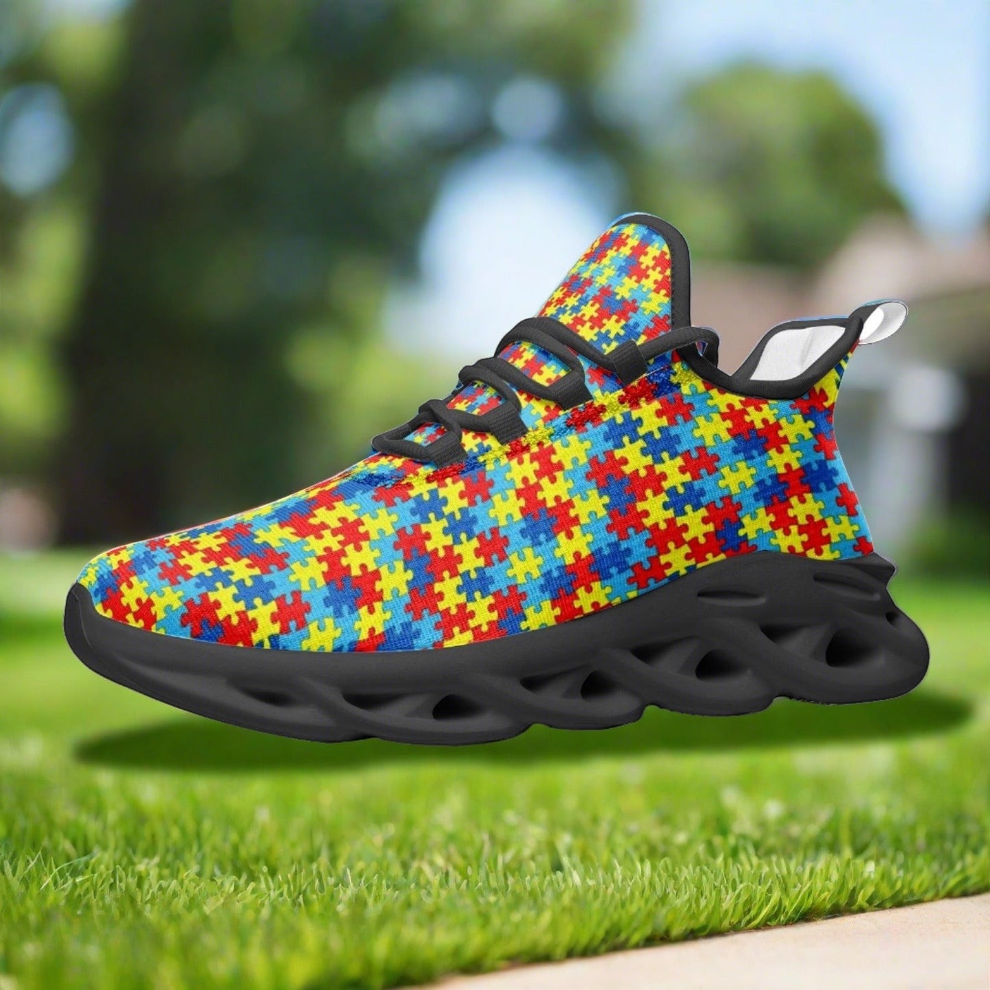 Autism Print hand-made high-top canvas shoes — unique wearable art by Freaky Shoes