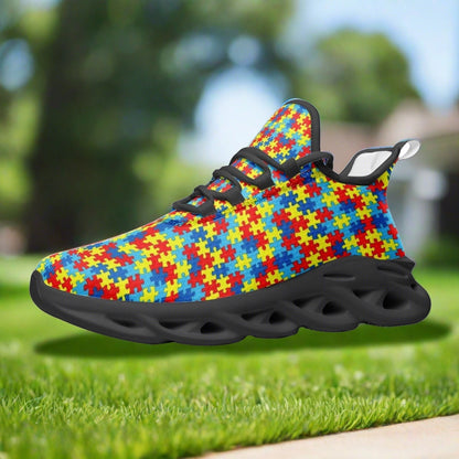 Autism Print hand-made high-top canvas shoes — unique wearable art by Freaky Shoes