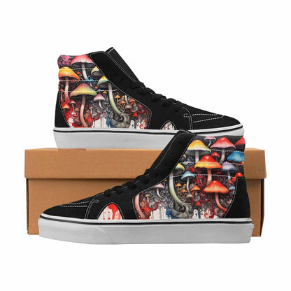 MEN'S Mushrooms Black & Red Ink High Top Canvas Custom Design Neon Fantasy Custom Kicks