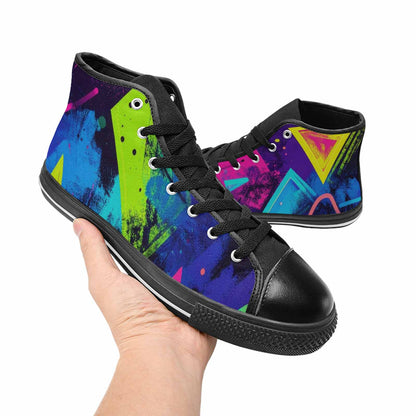 WOMEN'S Memphis Squiggles Triangles Dots High Top Canvas Cottagecore Custom Sneakers