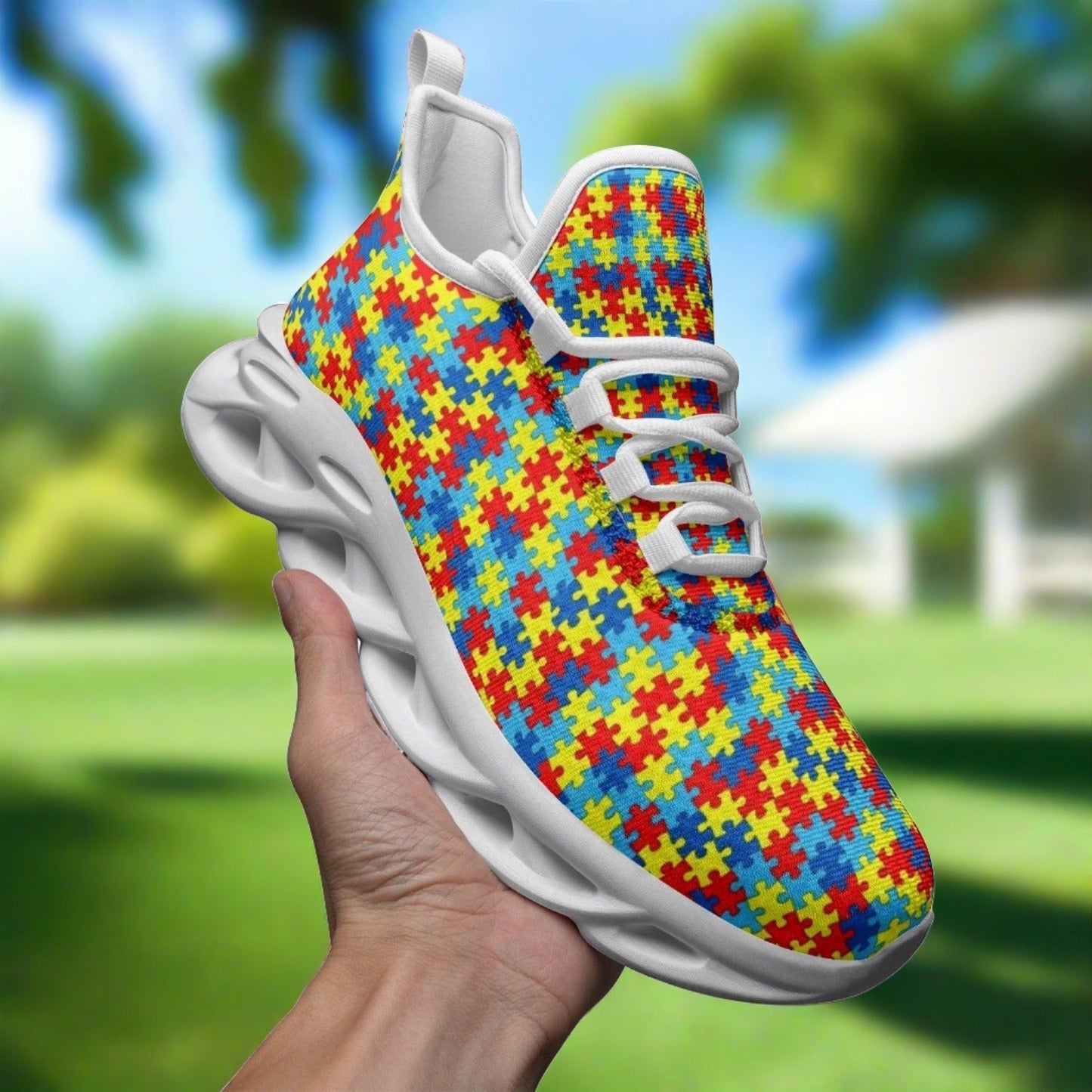 Autism Print custom high-top canvas shoes — wearable art by Freaky Shoes