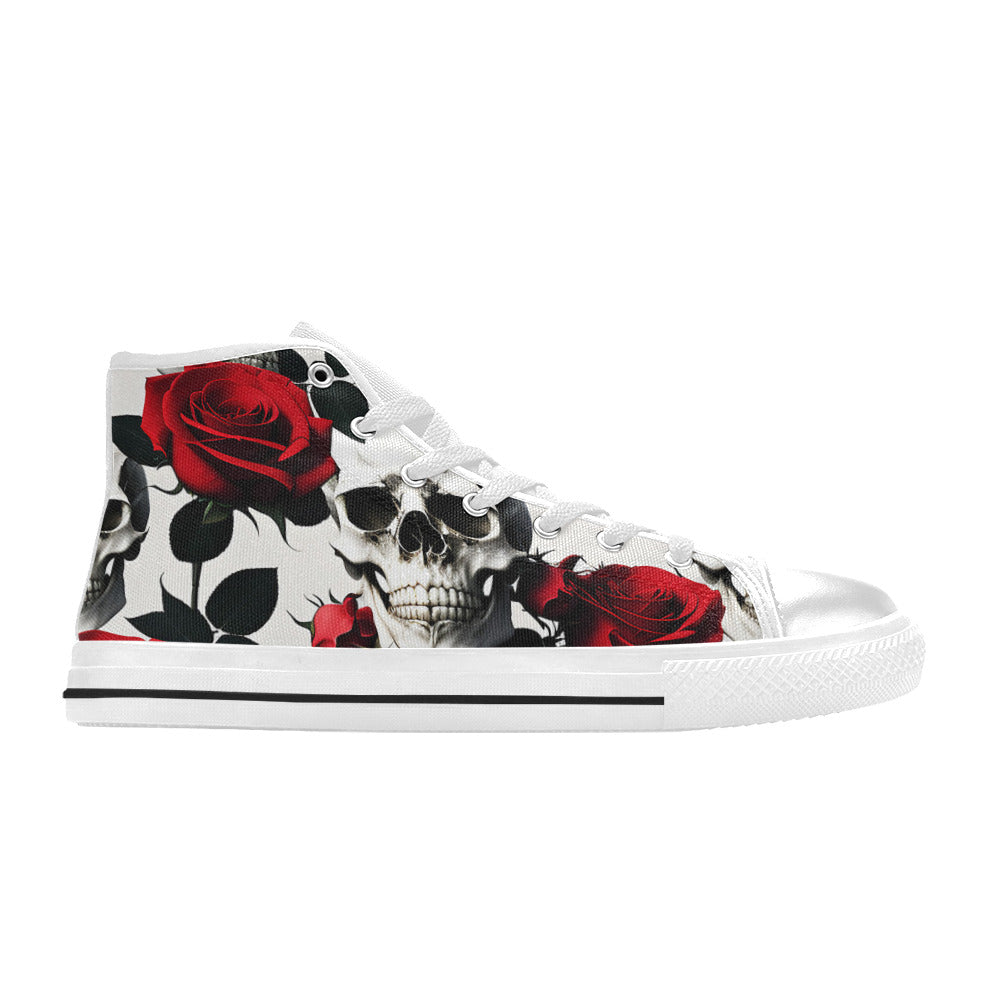 MEN'S Skulls Roses Deluxe 10 High Top Canvas Grunge Custom Shoes