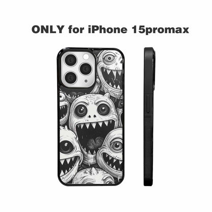 iPhone 15 Pro Max Case — Black And White Monster Face Collage, Custom Print Case Cover