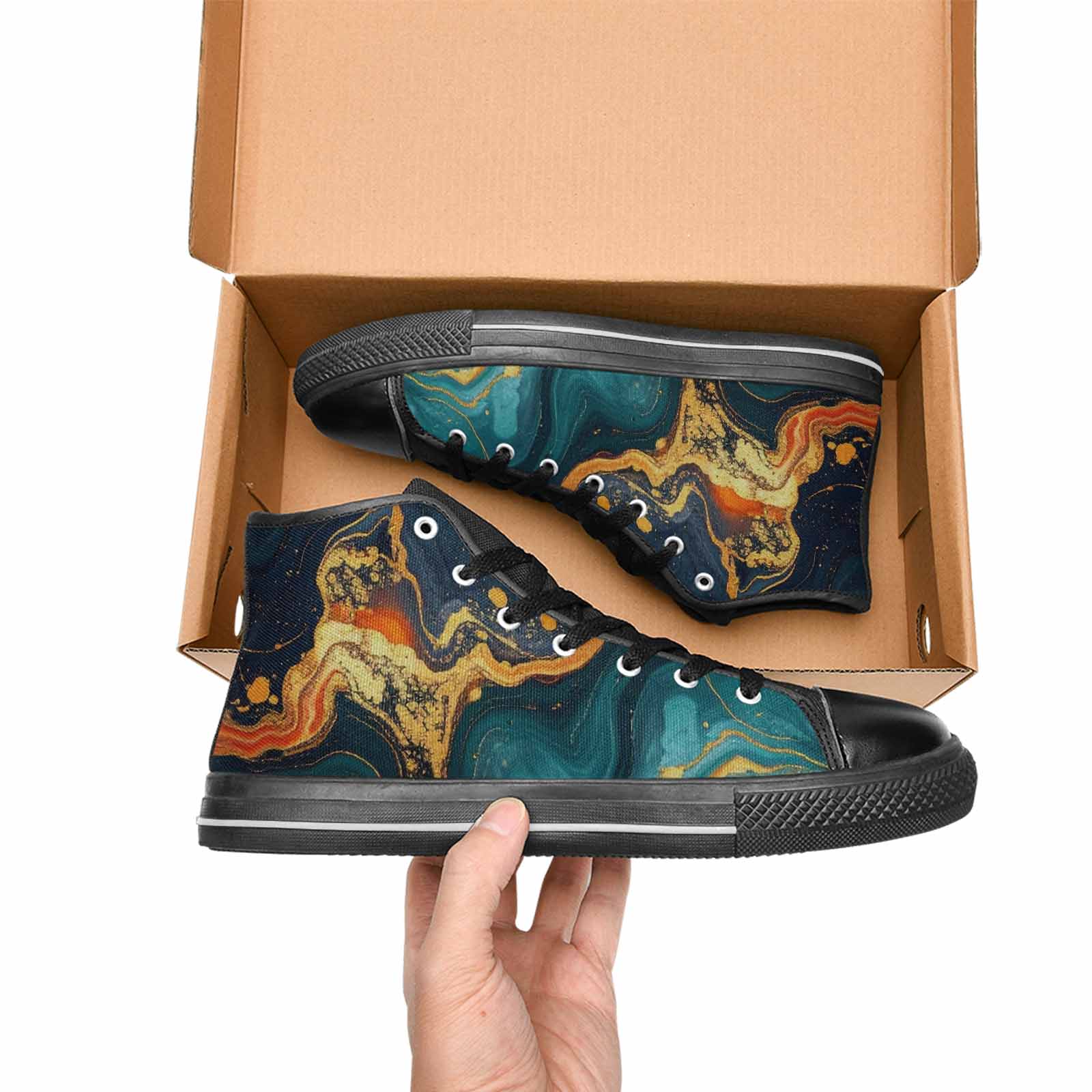 MEN'S Marble Dark High Top Canvas Vivid Shoes