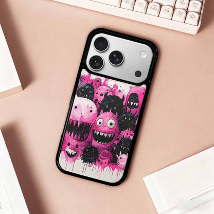 iPhone 17 Pro Case — Black Pink Ink Monsters General Cartoon, Unique Phone Case Design