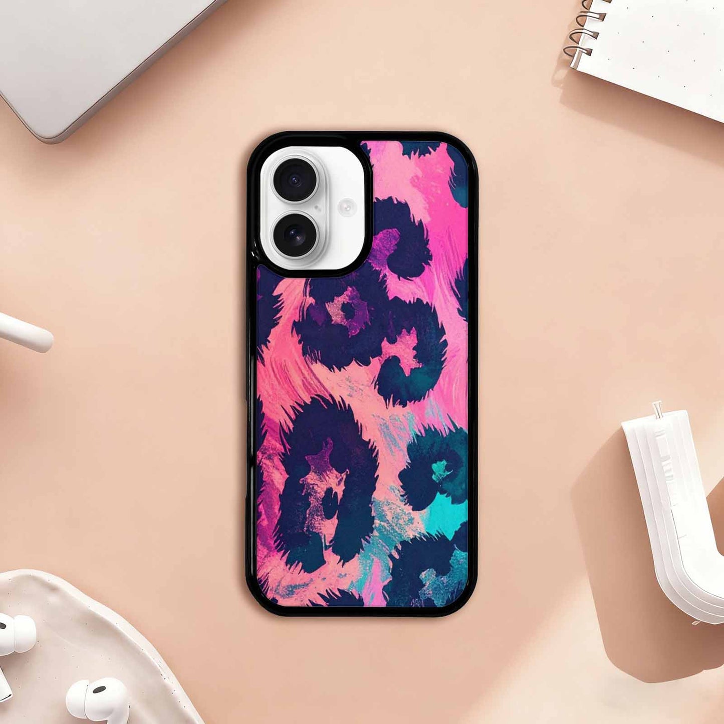 iPhone 17 Case — Leopard Neon Pink Teal Airbrush Animal, Custom Made Phone Cover