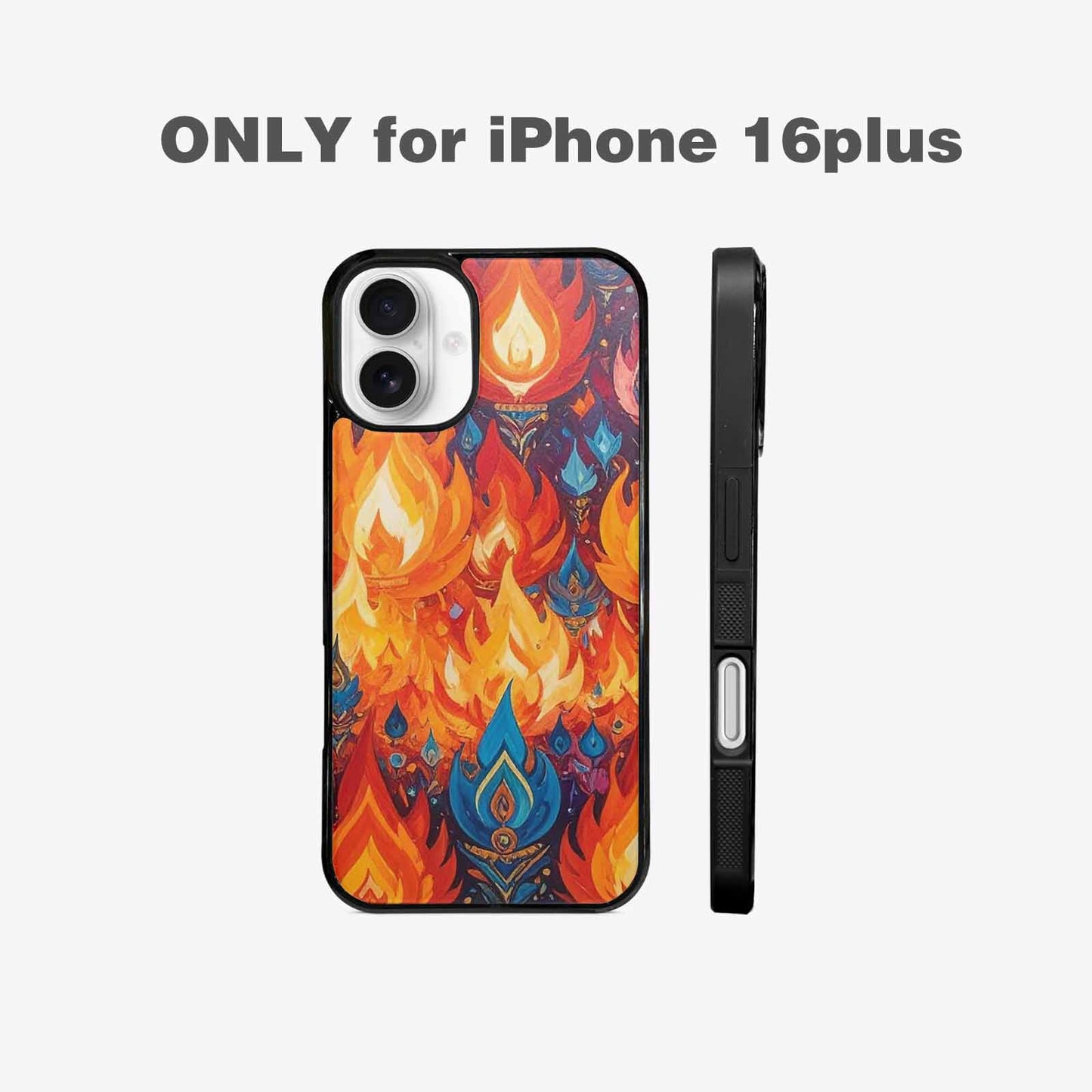 iPhone 16 Plus Case — Flame Burst Full Color Vibrant Flame, Custom Phone Case