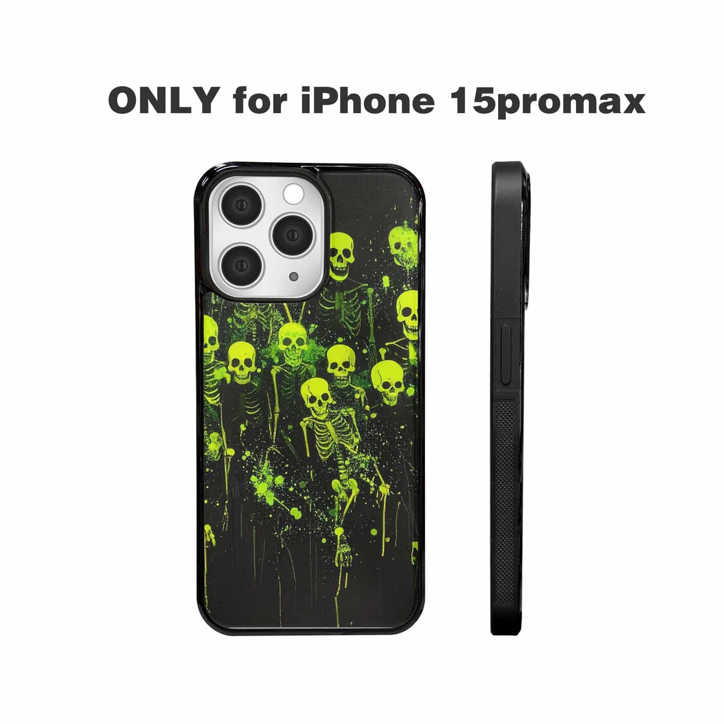 iPhone 15 Pro Max Case — Skeletons Neon Green Glow Skeletons Pattern, Unique Phone Case Design