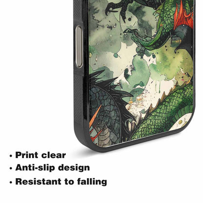 iPhone 15 Pro Max Case — Dragon Scale Black Green Ink Dragons, Custom Printed Phone Case