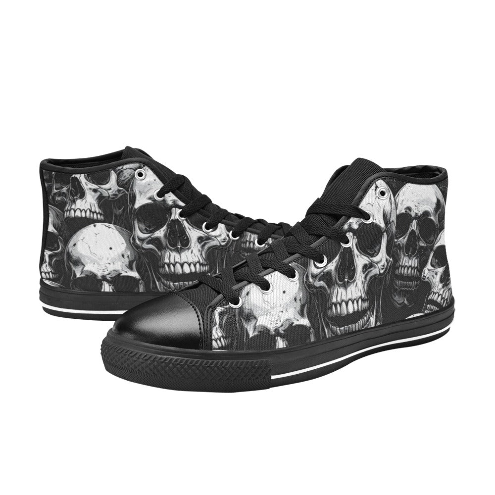 MEN'S Aggressive Comic Skull Black High Top Canvas Neon Fantasy Custom Sneakers
