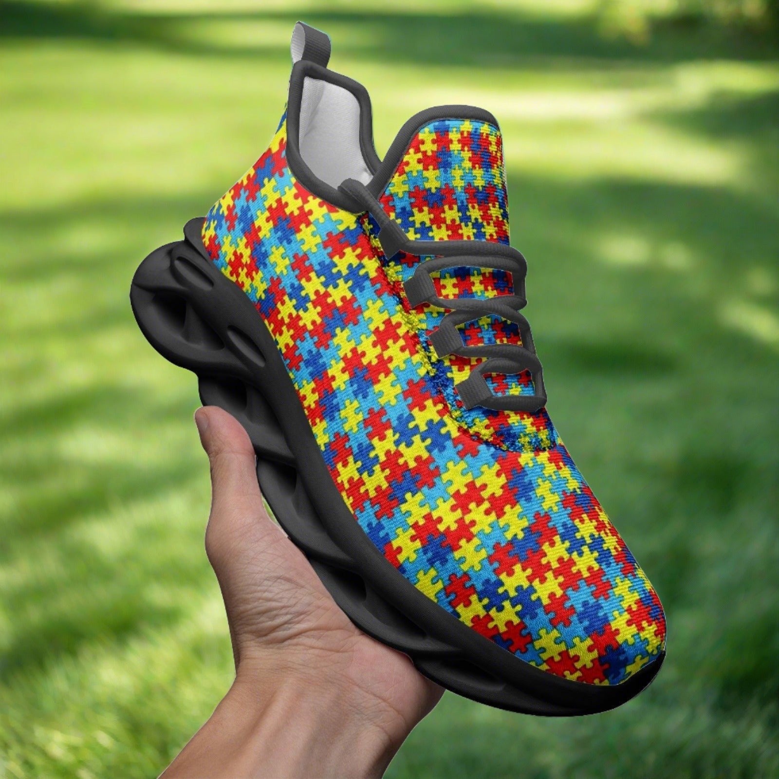 Custom Autism Print high-top canvas shoes with bold all-over art — Freaky Shoes