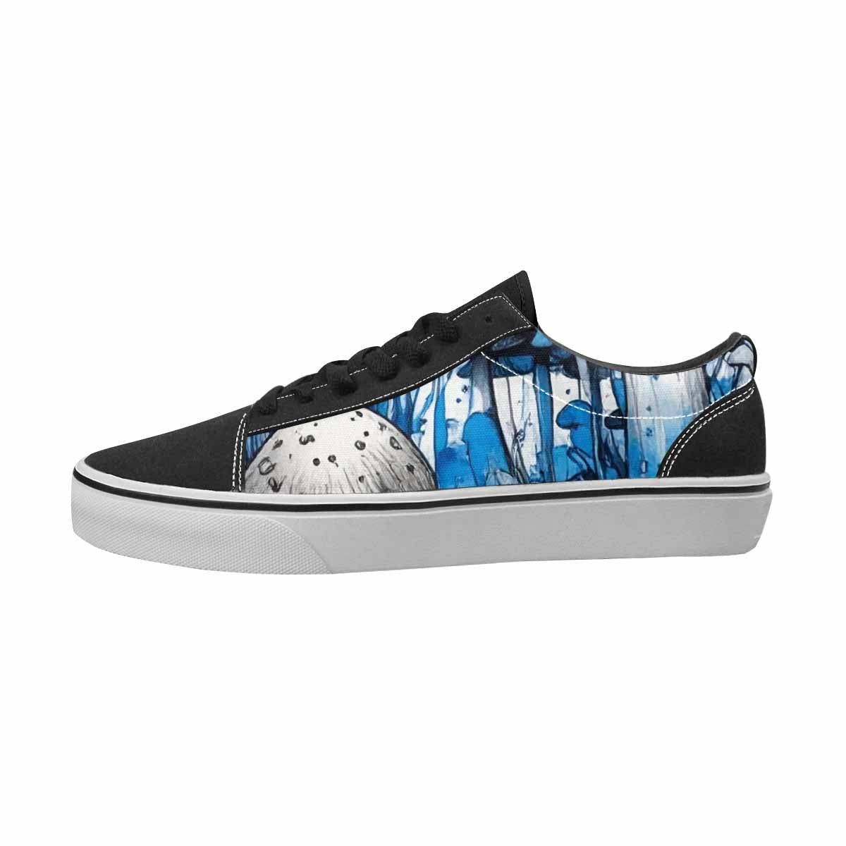MEN'S Mushrooms Black & Blue Ink Canvas Original Design Kaleidoscope Shoes