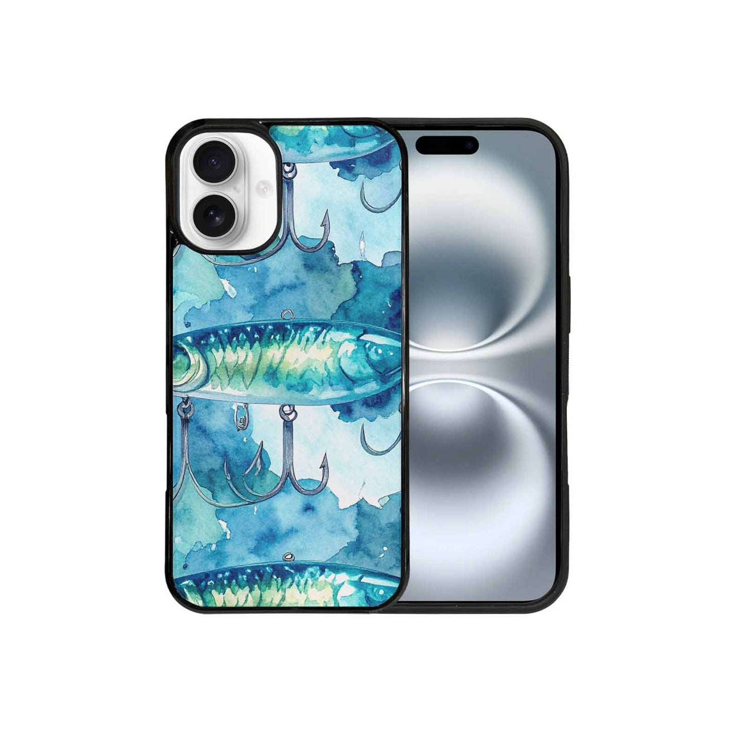 iPhone 16 Plus Case — Fishing Lure And Hook Pattern Seamless, Custom Print Case Cover