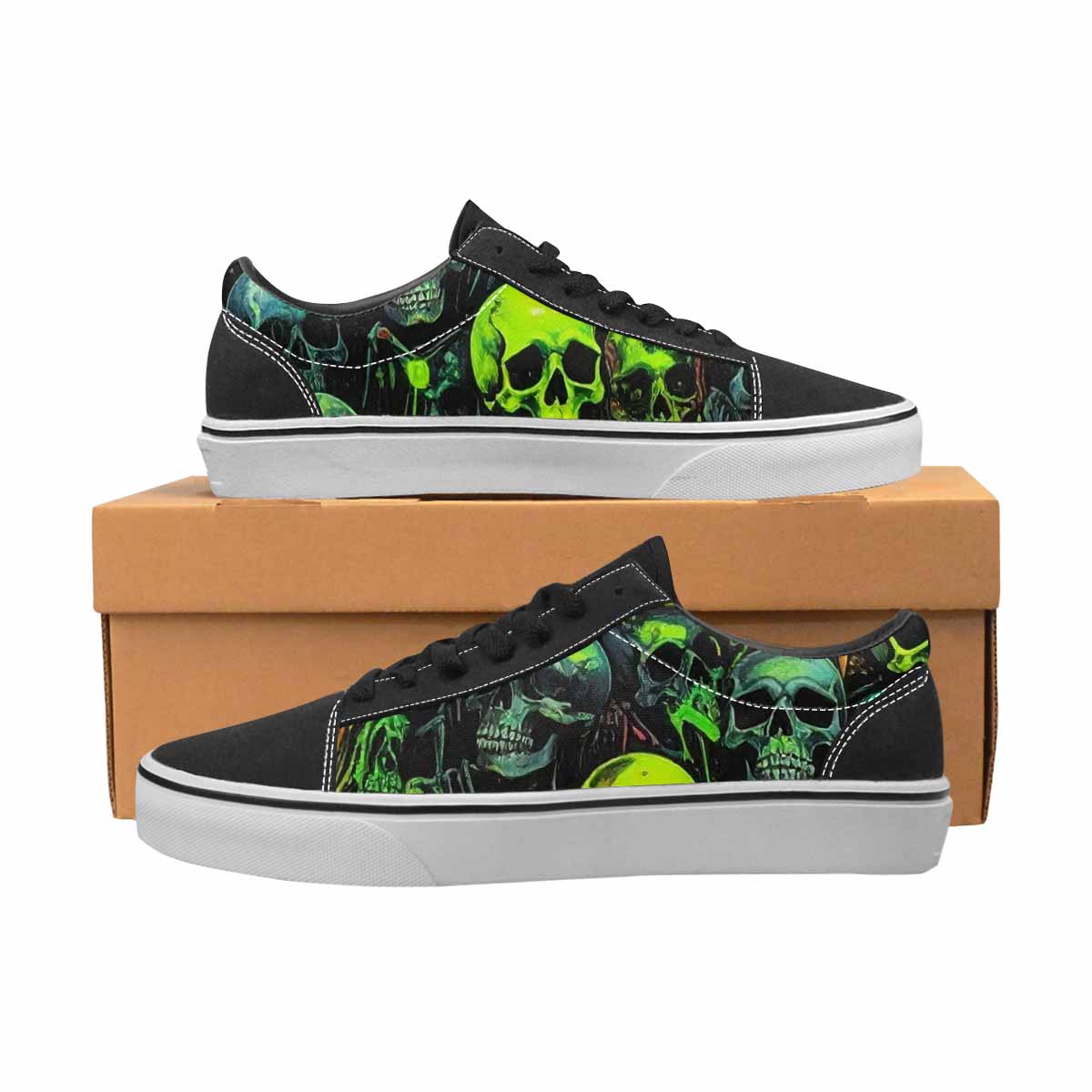 WOMEN'S Skeletons × Neon Green Lace-Up Canvas Dark Academia Custom Sneakers