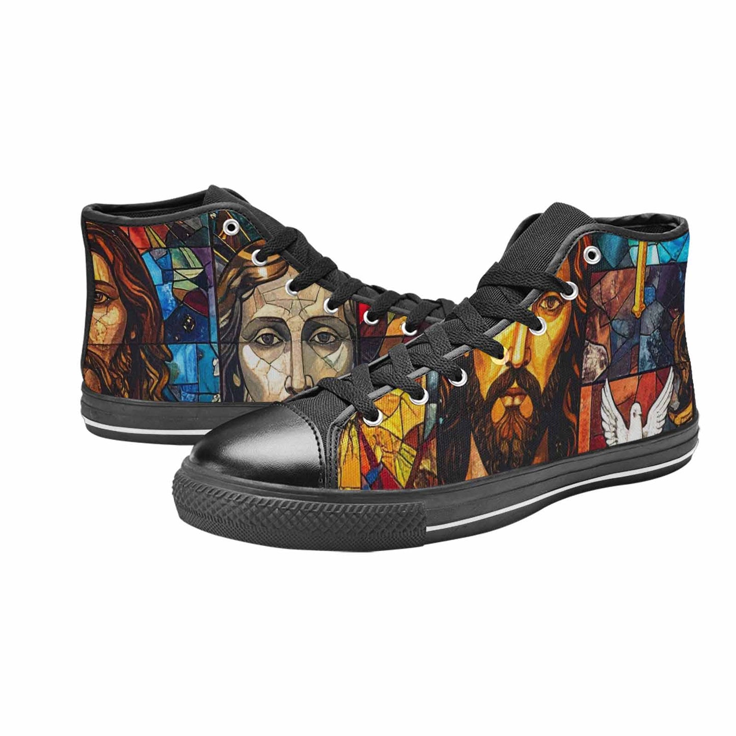 WOMEN'S Jesus Face Small High Top Canvas Neon Fantasy Shoes