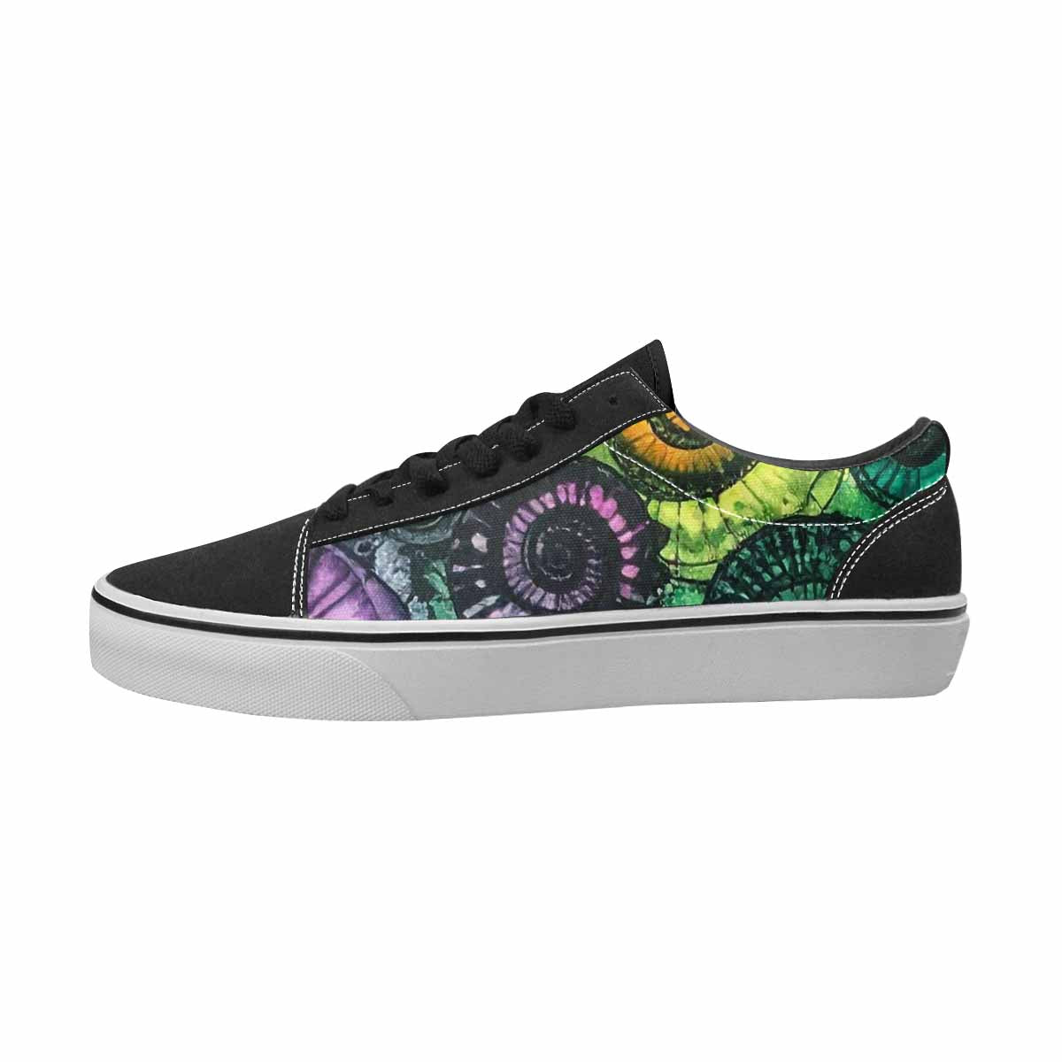 WOMEN'S Tie Dye Black & Green Ink Canvas Boutique Vibrant Chaos Custom Printed Shoes