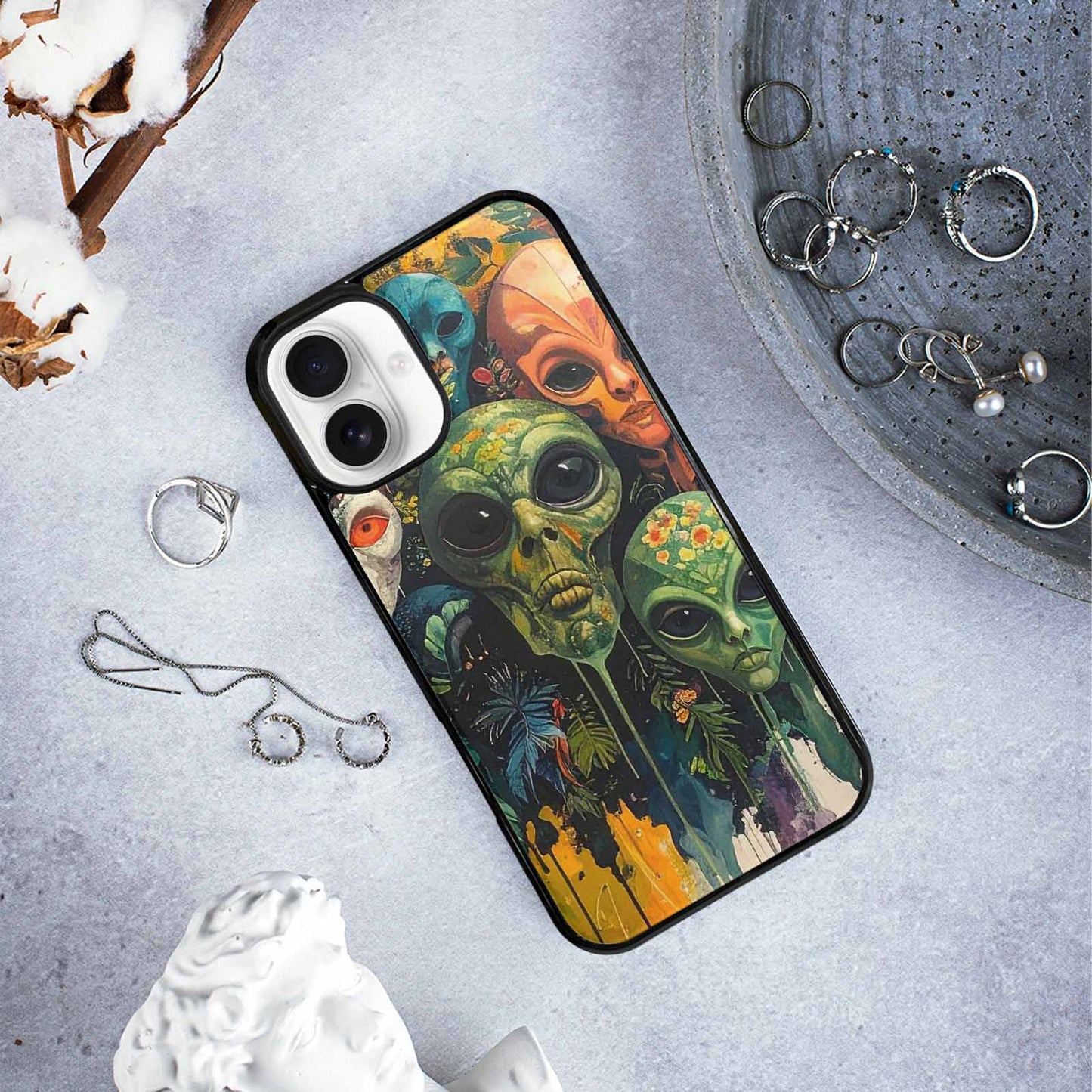 iPhone 16 Plus Case — Aliens Pattern Hundreds Of Sma Bav, Custom Printed Phone Case