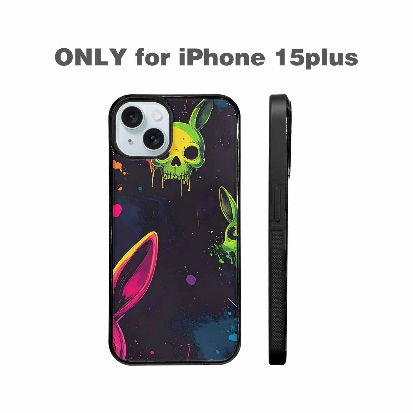 iPhone 15 Plus Case — Radioactive Ghost Bunny Skull Sm, Original Design Phone Case