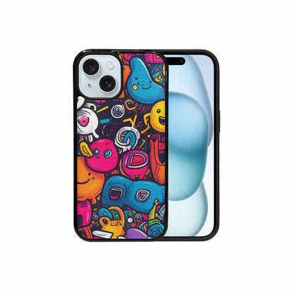 iPhone 15 Case — Hand Drawn Icon Doodle Pattern Hundreds, Unique Phone Case Design