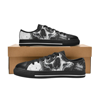 WOMEN'S Aggressive Comic Skull Black Low Top Canvas Aesthetic Custom Sneakers