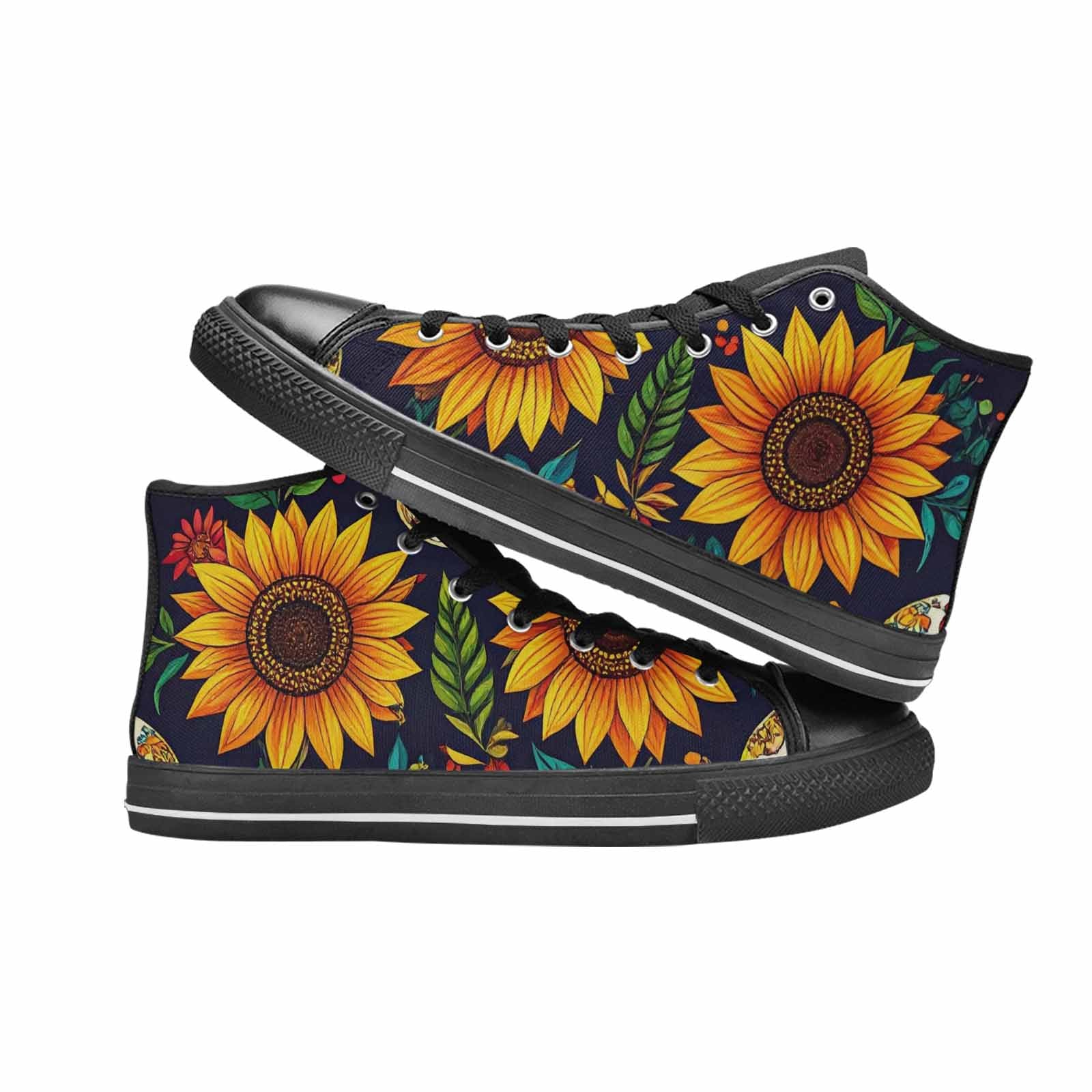 WOMEN'S Sunflowers And Skulls High Top Canvas Dark Academia Shoes