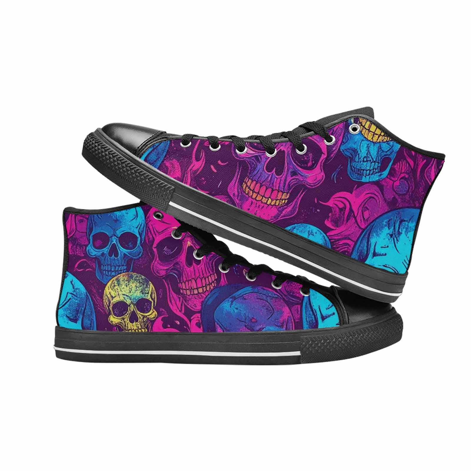 MEN'S Tie Dye Skulls Print High Top Canvas Grunge Custom Shoes
