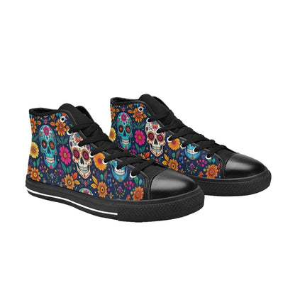 WOMEN'S Rainbow Sugar Skull Weave High Top Canvas Cottagecore Custom Sneakers