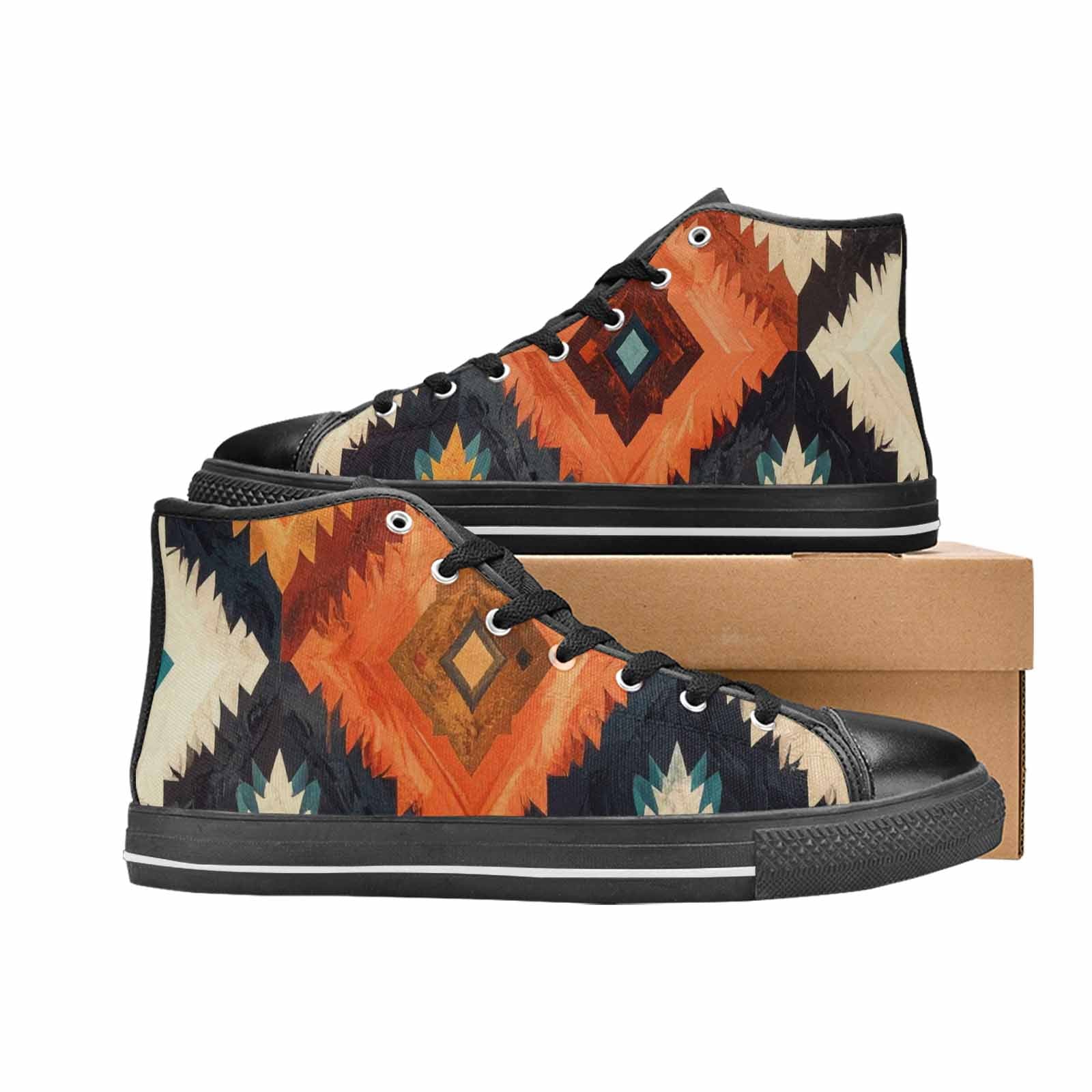 WOMEN'S Southwestern Geometric Diamond High Top Canvas Vibrant Chaos Custom Sneakers