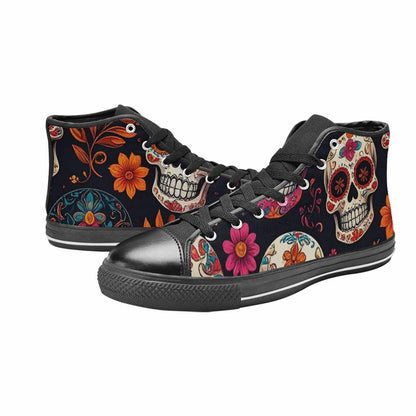 WOMEN'S Dia De Los Muertos Sugar Skull High Top Canvas Cottagecore Shoes