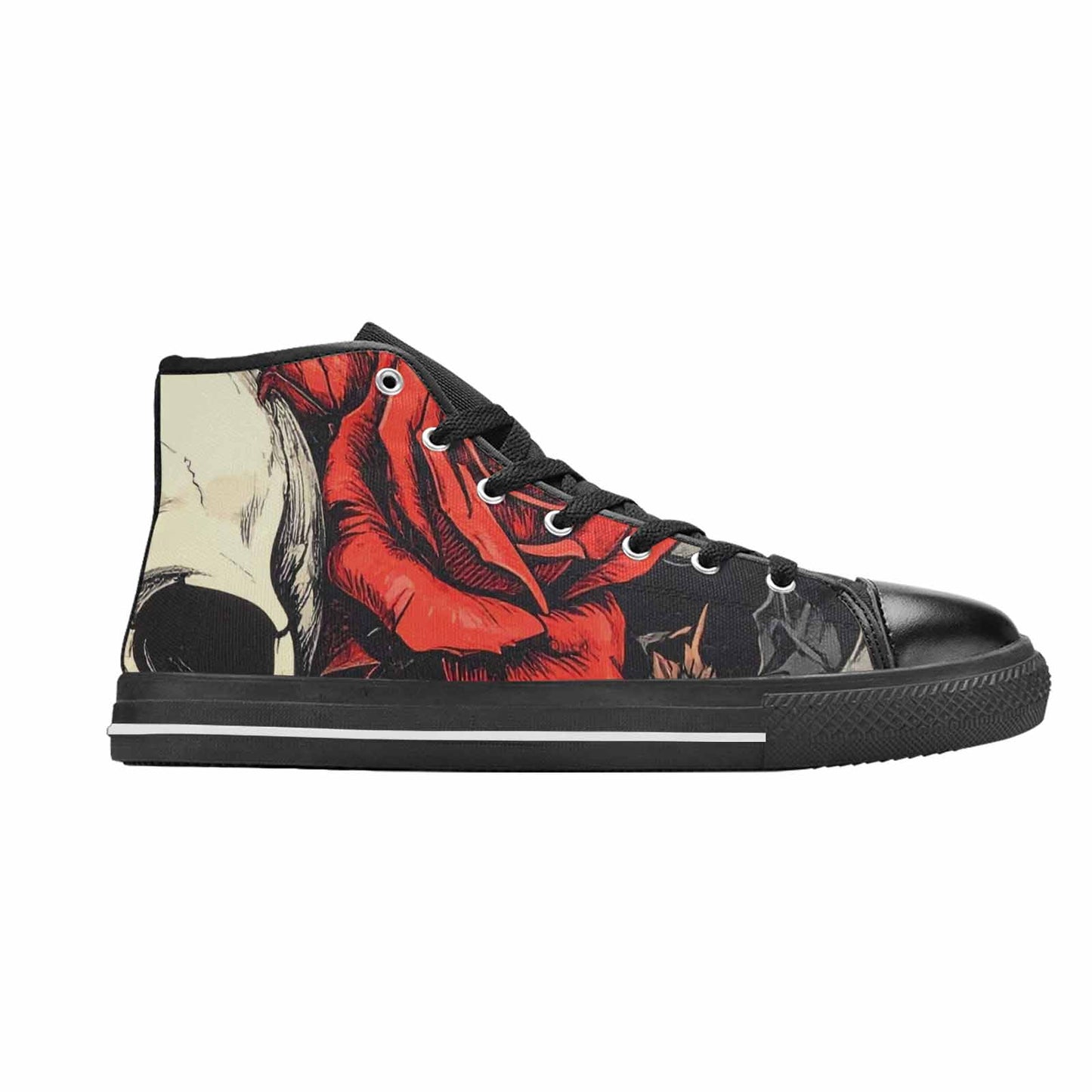 WOMEN'S Skulls Roses Bold Pen Ink High Top Canvas Cottagecore Custom Sneakers