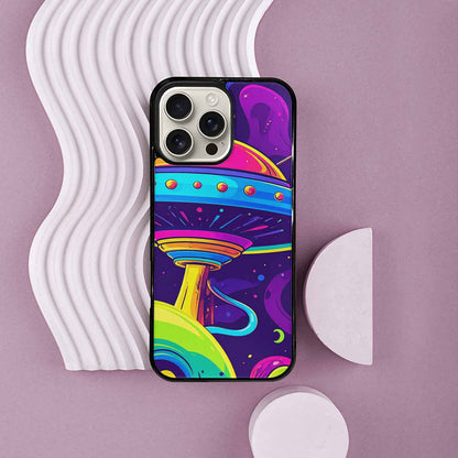 iPhone 16 Pro Max Case — Alien Ufo Cartoon Art Pattern Groovy, Unique Phone Case Design
