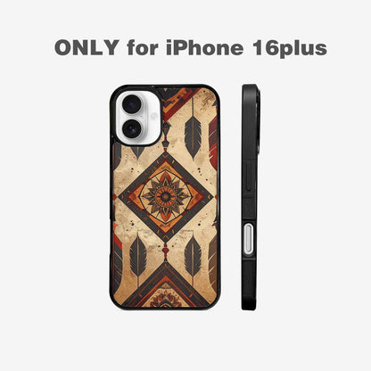 iPhone 16 Plus Case — Native American Geometric Pattern Arrows Feathers, Original Design Phone Case