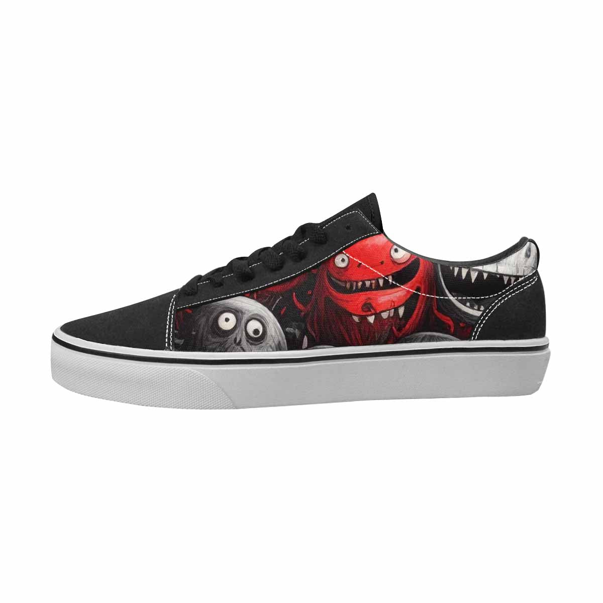 MEN'S Monsters Black & Red Ink Canvas Wearable Art Surreal Custom Print Sneakers
