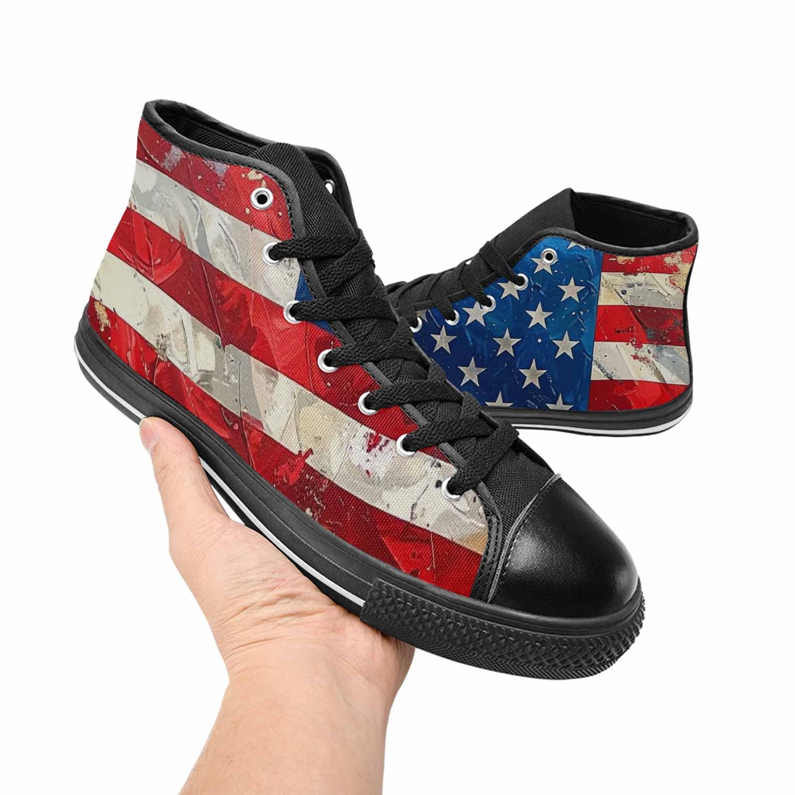 MEN'S American Flag Stars High Top Canvas Neon Fantasy Shoes