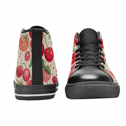 WOMEN'S Cherry Fruit Print High Top Canvas Dark Academia Shoes