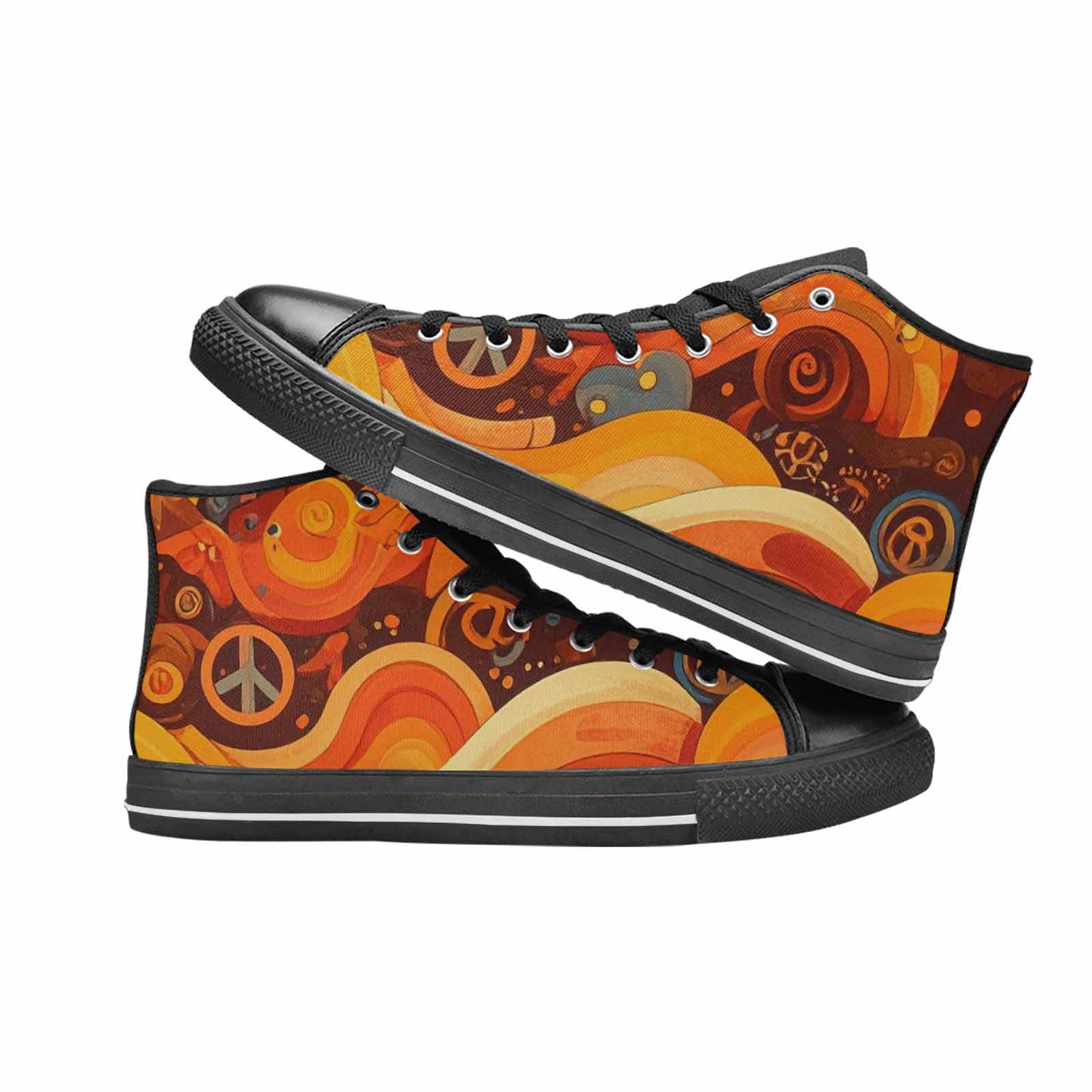 WOMEN'S Groovy 70S Peace High Top Canvas Vibrant Chaos Shoes