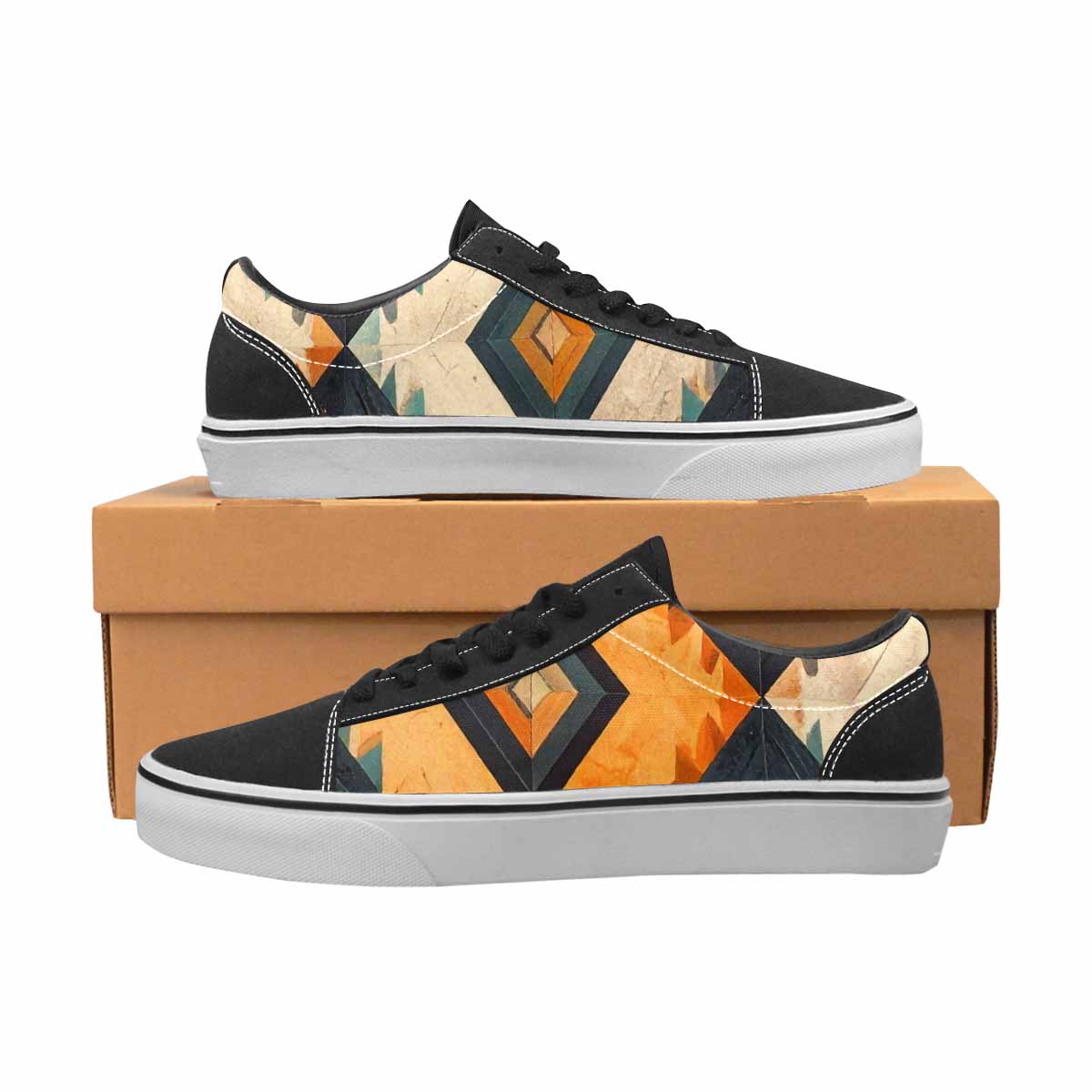 WOMEN'S Southwestern Geometric Diamond Canvas Lace-Up Vibrant Chaos Sneakers