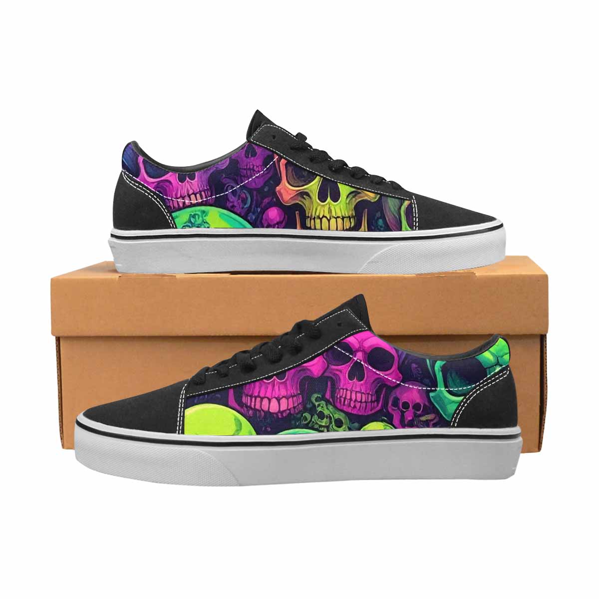 WOMEN'S Skulls - Neon Canvas Lace-Up Neon Fantasy Custom Shoes