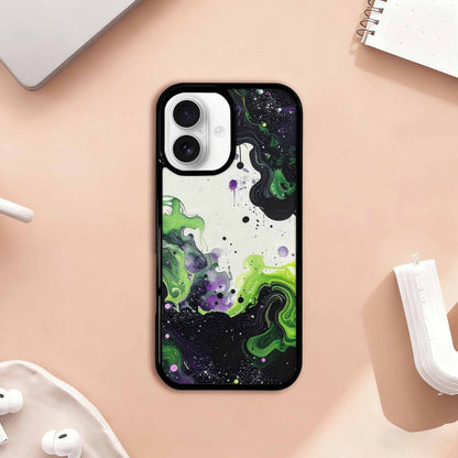 iPhone 17 Case — Black &amp; Green Ink Galaxy Space, Original Design Phone Case