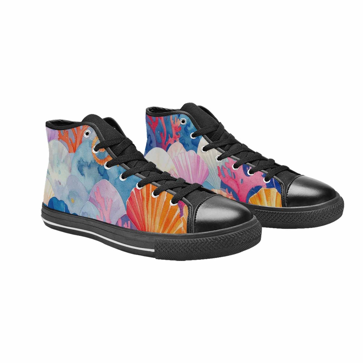 WOMEN'S Fish Scale Coral High Top Canvas Vivid Custom Shoes