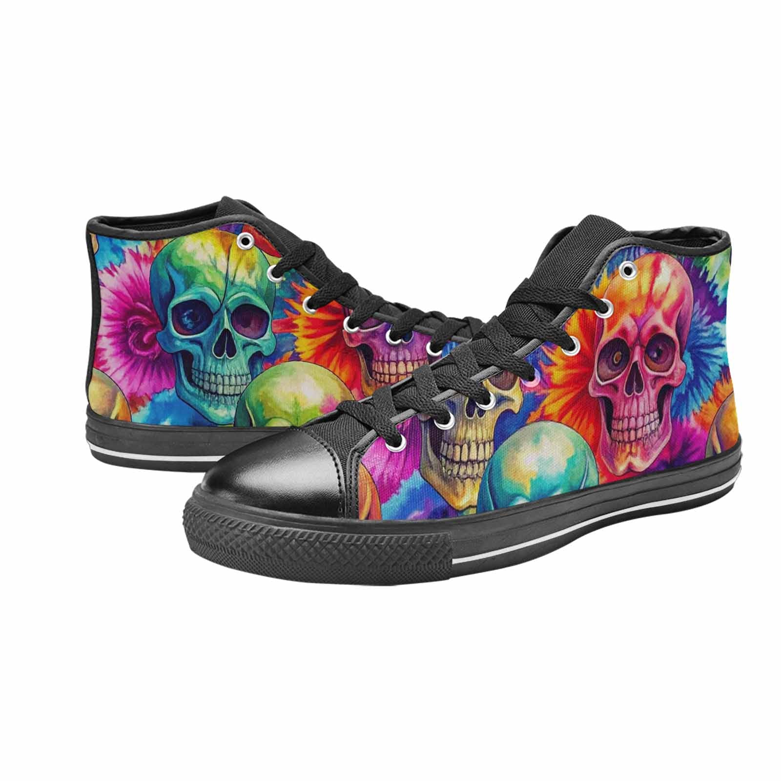 MEN'S Tie Dye Skulls Print High Top Canvas Vivid Custom Shoes