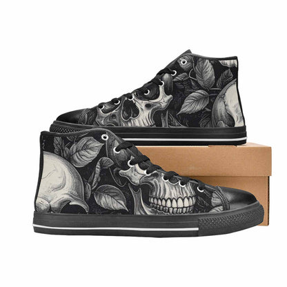 MEN'S Skulls Roses Black Ink High Top Canvas Grunge Sneakers